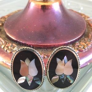 Alpaca Mexico Abalone Mother of Pearl Inlay Clip Earrings